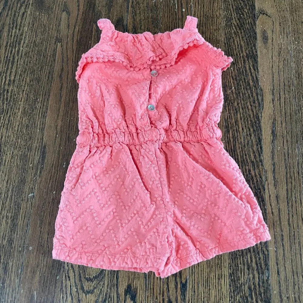 Cynthia Rowley Pink Peach Baby Girls Romper Pom Pom Fringe Size 12M Months